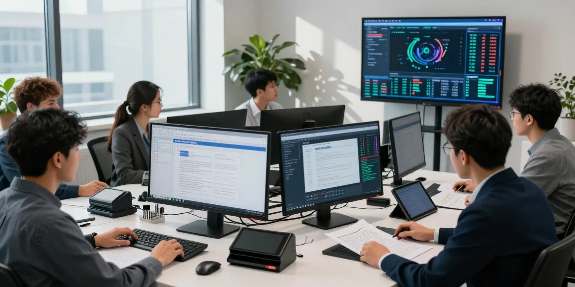 Document fraud detection analysis in a modern office with professionals collaborating on document authenticity.