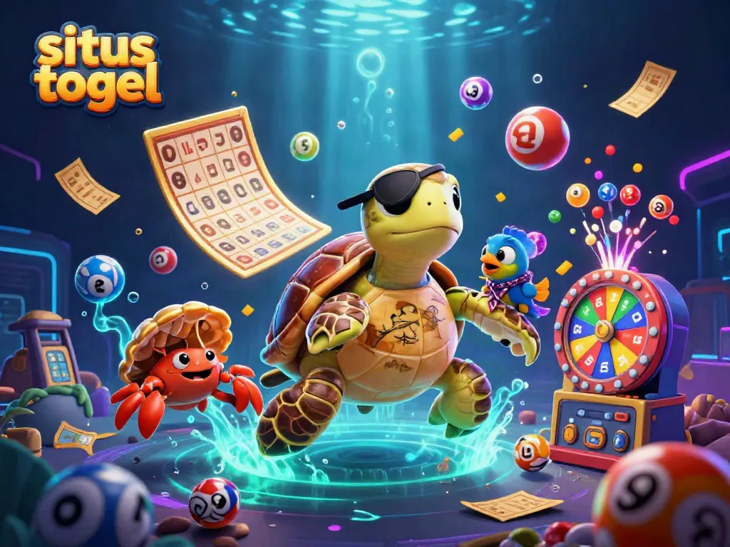 Experience the thrill of situs togel with a vibrant underwater scene featuring lottery elements and 3D characters.