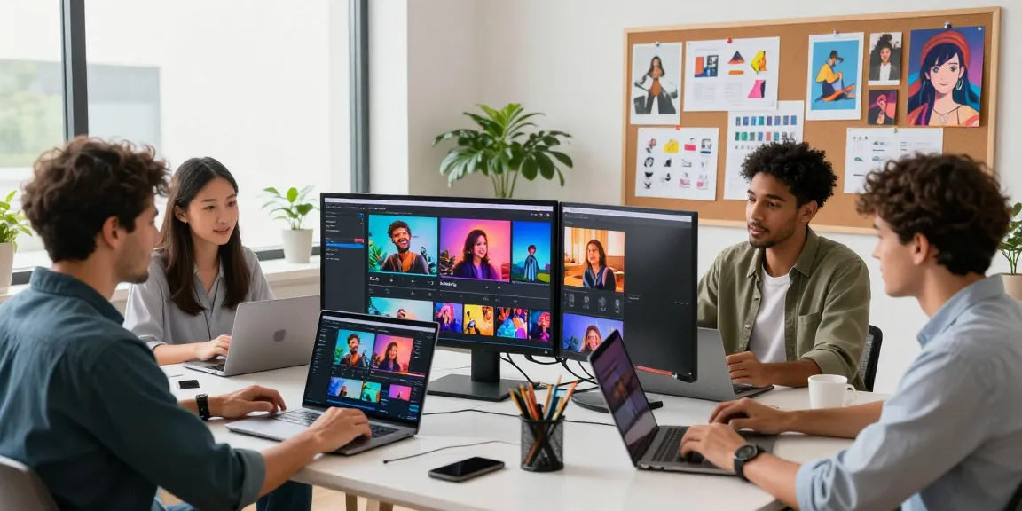 Seedance 2.0 collaboration scene showcasing diverse creators using advanced video generation technology in a vibrant workspace.