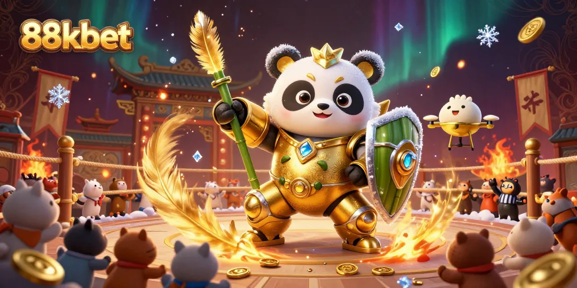 Experience thrilling action at 88kbet with a dynamic mech-suit panda in a vibrant gambling arena.