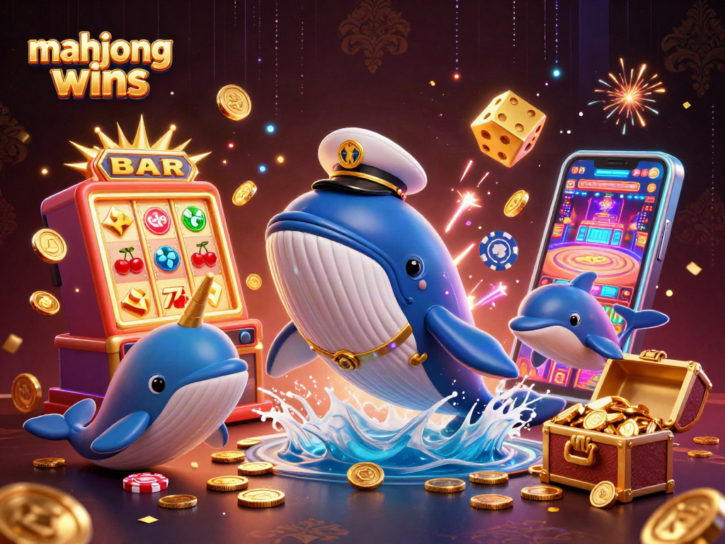 Experience mahjong wins with vibrant whales and dolphins amid jackpot celebrations and casino excitement!