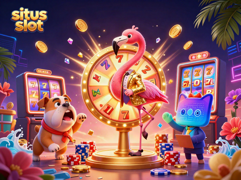 Spinning the giant prize wheel at situs slot with bright gold coins and excitement in the air.