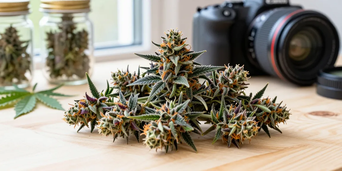 Vibrant Alien Labs Atomic Apple cannabis flowers showcased on a wooden surface, highlighting rich colors.