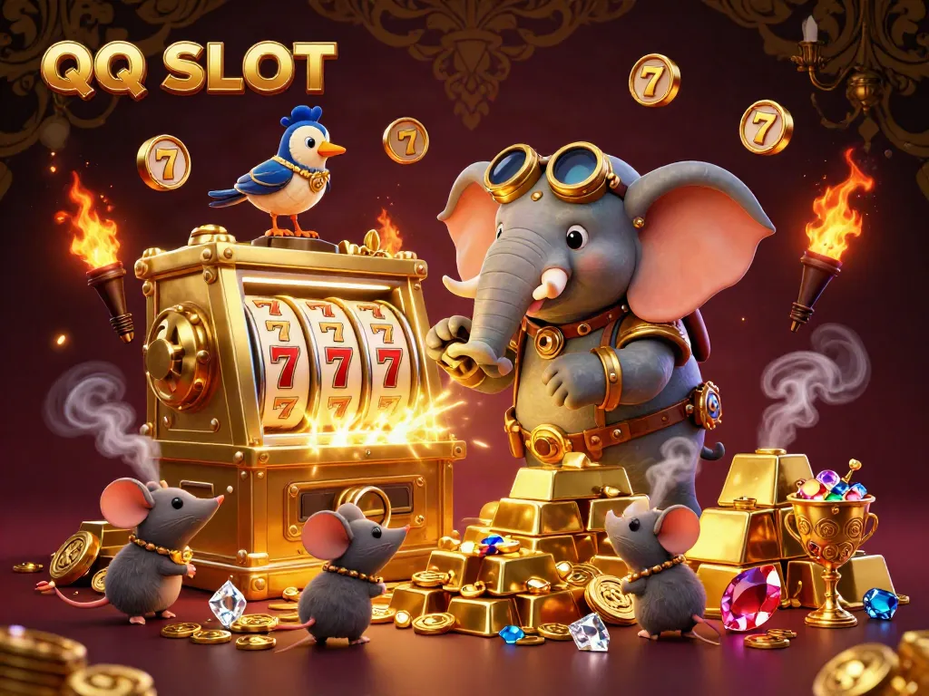 Experience thrilling gameplay with QQ SLOT’s vibrant scene showcasing a steampunk-themed slot adventure.