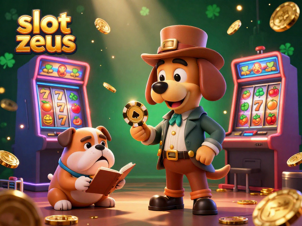 Engage in slot zeus action with a bloodhound detective uncovering treasures beside gaming machines.