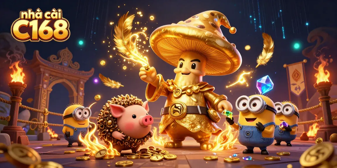 Experience the magic of nhà cái C168 in a vibrant, detailed 3D casino scene filled with treasures.