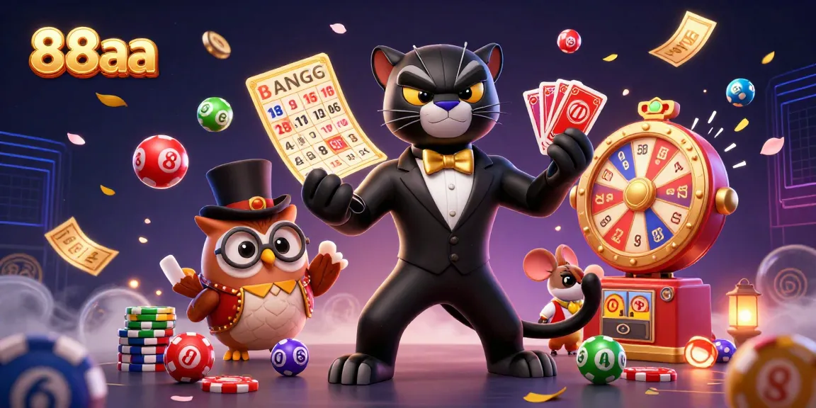 Engage with 88aa's vibrant casino atmosphere featuring a stylish panther dealing cards.