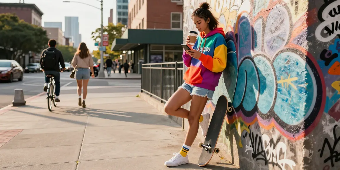 Street style fashion featuring NAGA2000 hoodie worn by a trendy woman in urban setting.