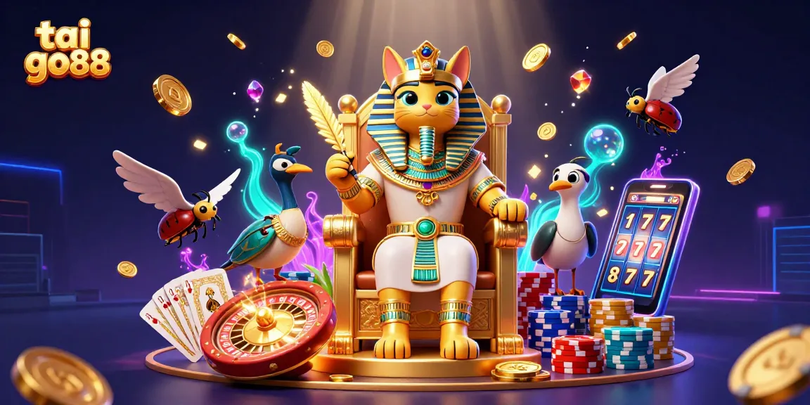Experience tai go88 wins with a vibrant casino scene of pharaohs, coins, and cards.