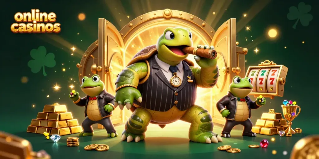 Engage with thrilling online casinos as a turtle mobster and bullfrog enforcers bring vibrant gaming to life.