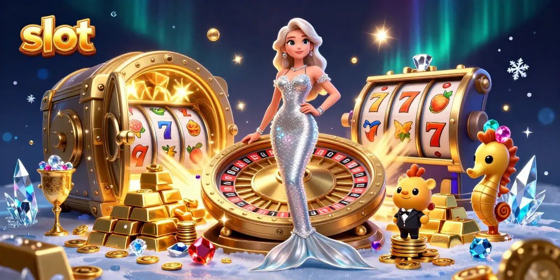Spin the slot reels with excitement in a dazzling casino scene filled with treasures.