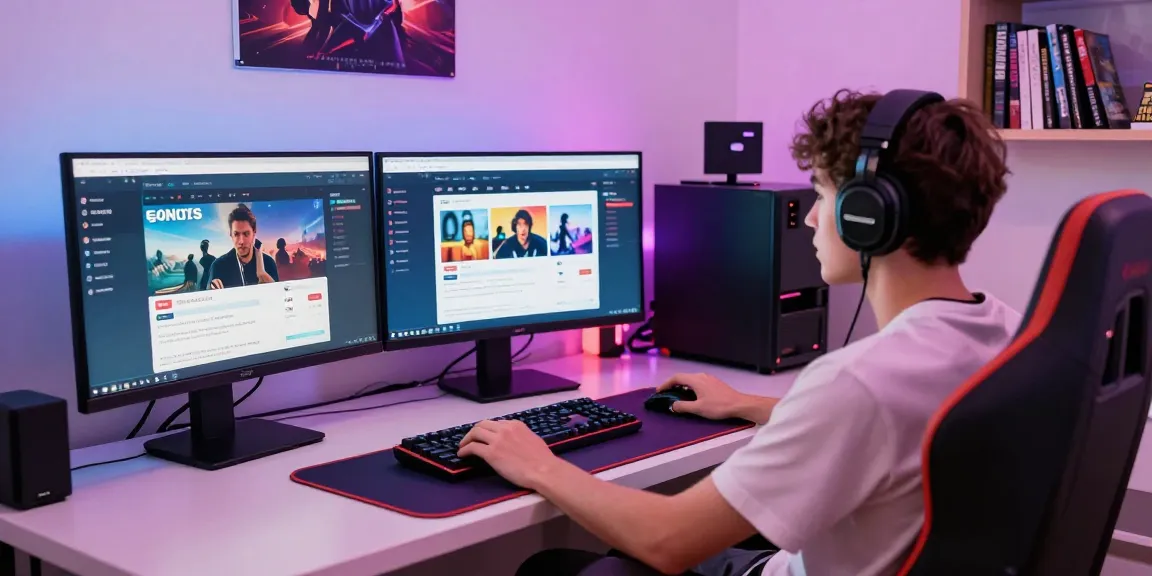 Engaged user exploring various 토토사이트 platforms at a modern gaming desk with vibrant LED lighting.