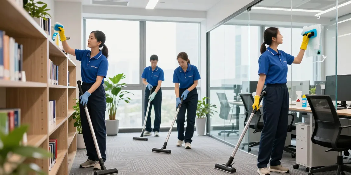 DISE Cleaning Team bei der professionellen Büroreinigung mit hochwertigen Reinigungsgeräten und umweltfreundlichen Produkten.