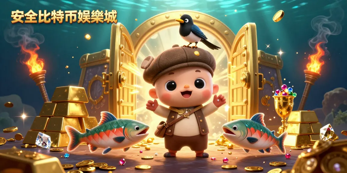 在安全比特幣娛樂城中,3D可愛的尼斯小怪獸和其朋友展示金幣和寶石的富貴場景。