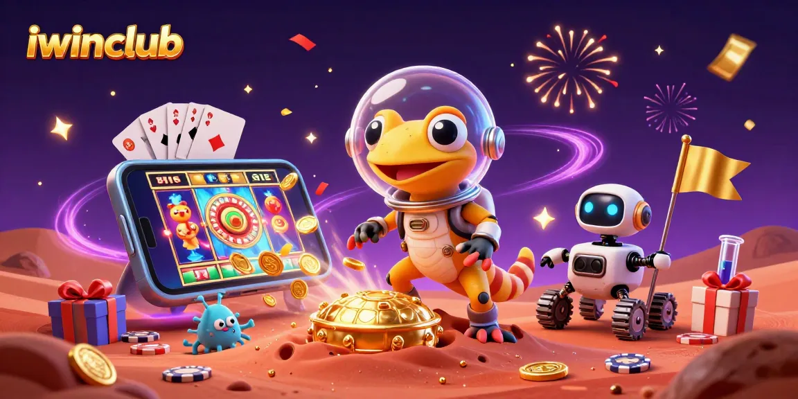 Join the iwinclub adventure with a Martian gecko discovering a vibrant casino on Mars!