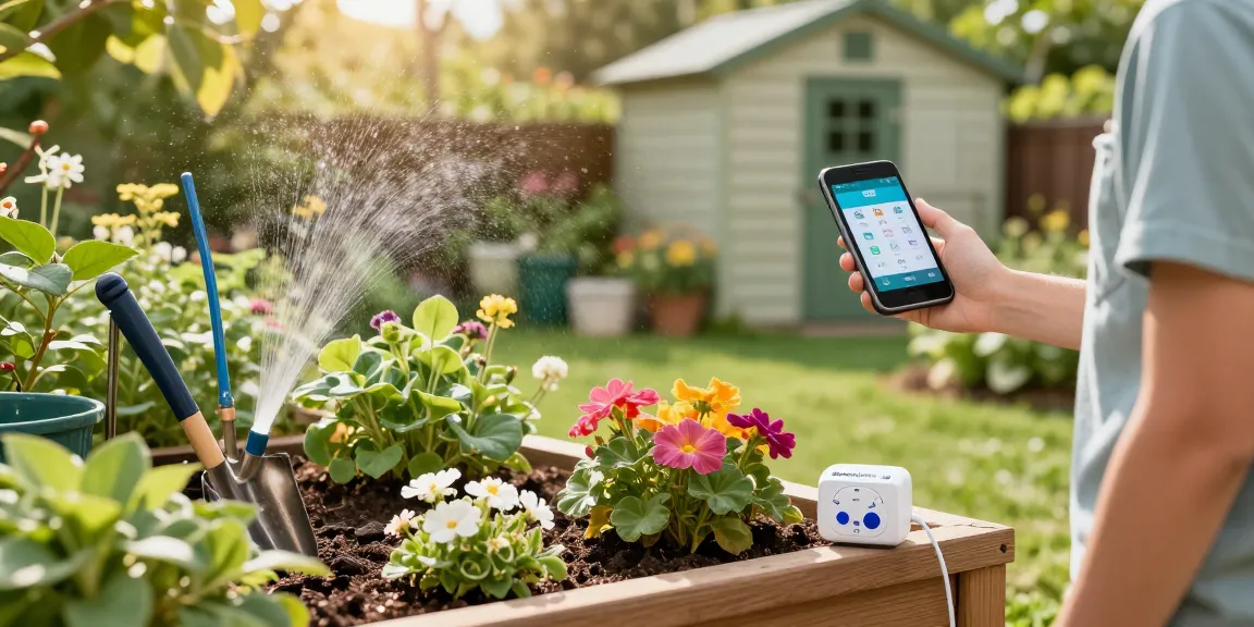 Using the RainPoint WiFi water timer in a vibrant garden to automate watering for healthier plants.