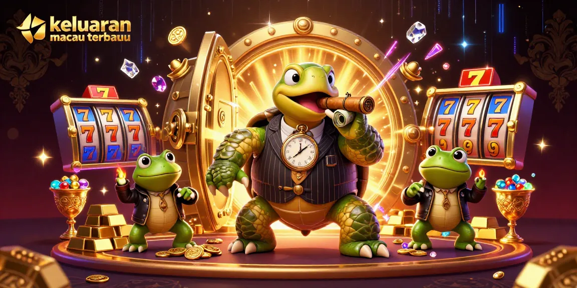 Experience the keluaran macau terbaru with vibrant slot reels and energetic casino atmosphere in this stunning illustration.