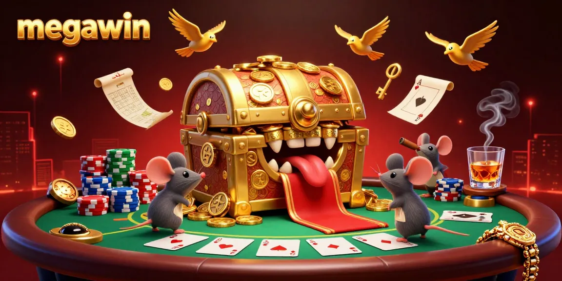 Experience the megawin with thrilling casino adventure elements in this vibrant 3D illustration.