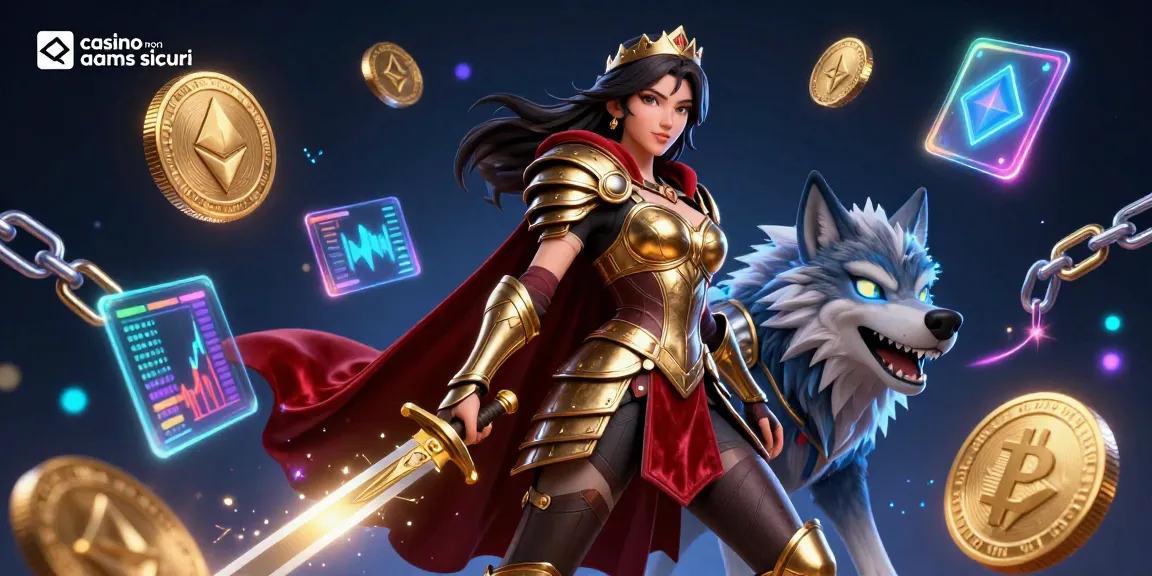 Esplora la scena immersiva del mondo dei casinò non AAMS sicuri con personaggi vibranti ed elementi digitali.