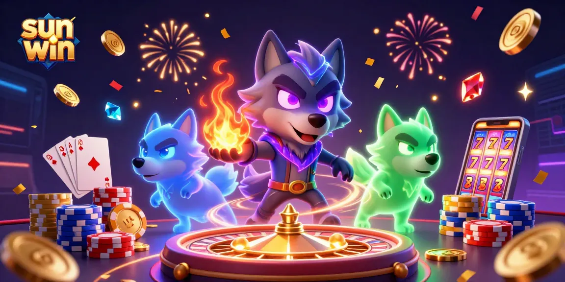 Experience fun and interactive slots with sun win, where cartoon wolves celebrate wins!