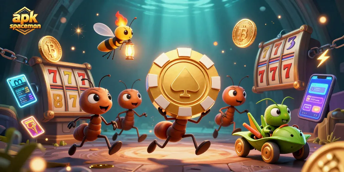 Play apk spaceman with thrilling slot reels and vibrant characters in a casino heist scene.