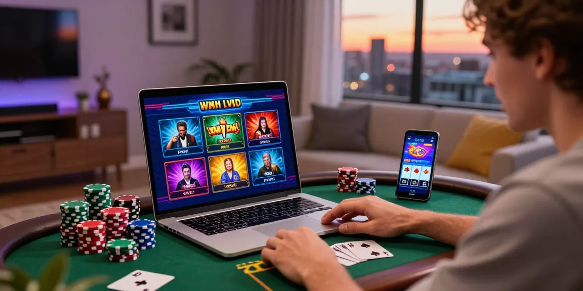 Excited player enjoying online casinos Australia in a cozy home setting with engaging games on screen.